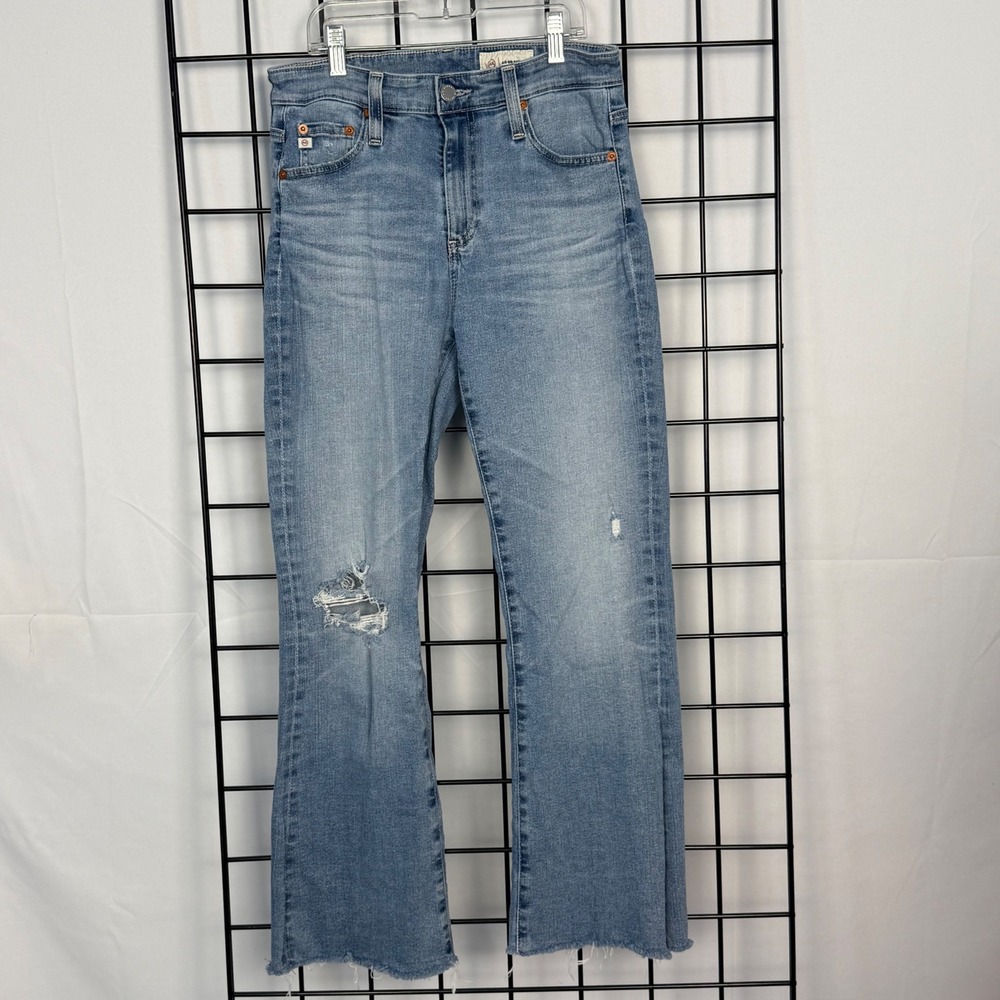 AG Adriano Goldschmied Farrah Boot Crop Jeans Womens 28 Blue Distressed Midrise
